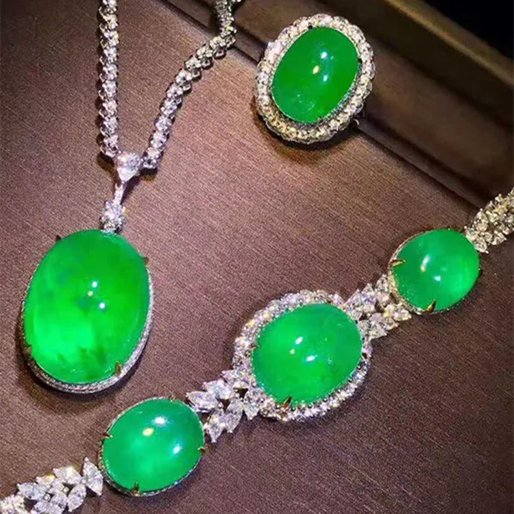 18k Gold Women Wedding Stone Jewelry Wholesale Colombia Natural Green Emerald Necklace Pendant Bracelet Ring Set - Shoppiline
