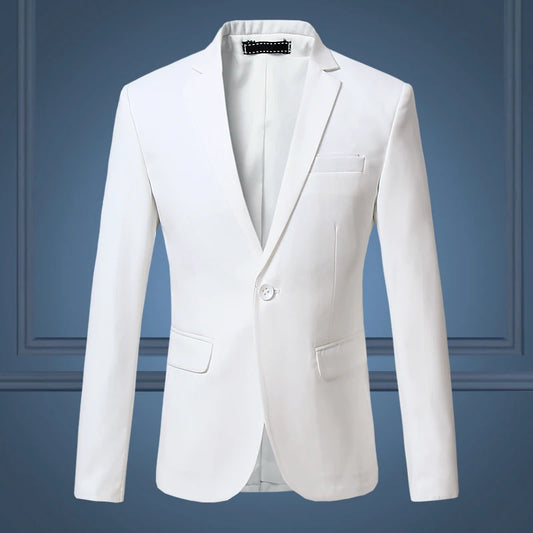 High Quality Gentleman Men Slim Casual White Suit , Large Size Brands Men's business Casual Flow of Pure Color Blazers Men - Shoppiline