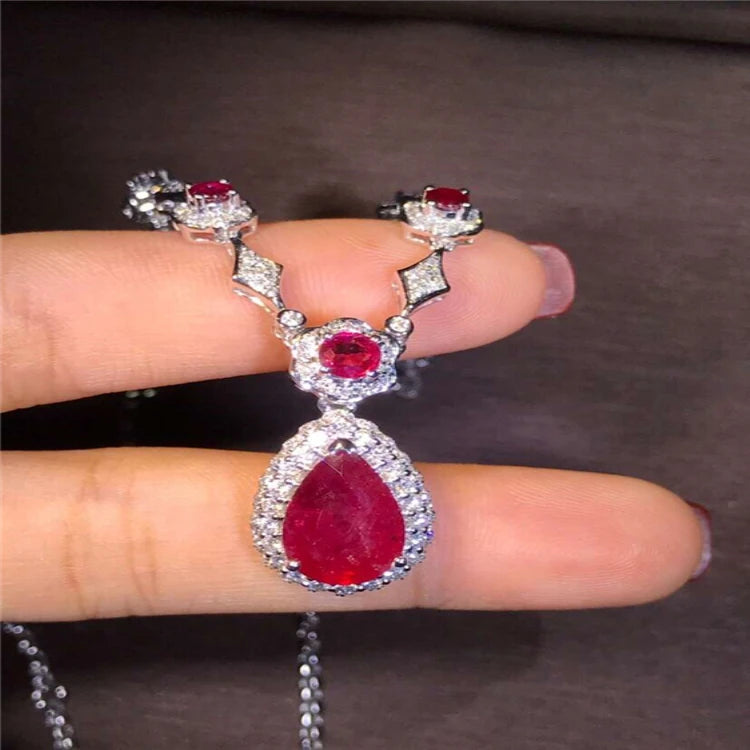 Indian Jewelry Gold 18k Gold  South Africa Real Diamond Natural Ruby Necklace for Women Fashion Jewelry Set - Shoppiline