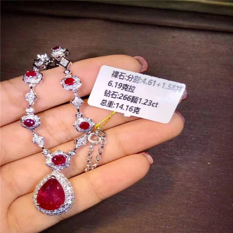 Indian Jewelry Gold 18k Gold  South Africa Real Diamond Natural Ruby Necklace for Women Fashion Jewelry Set - Shoppiline