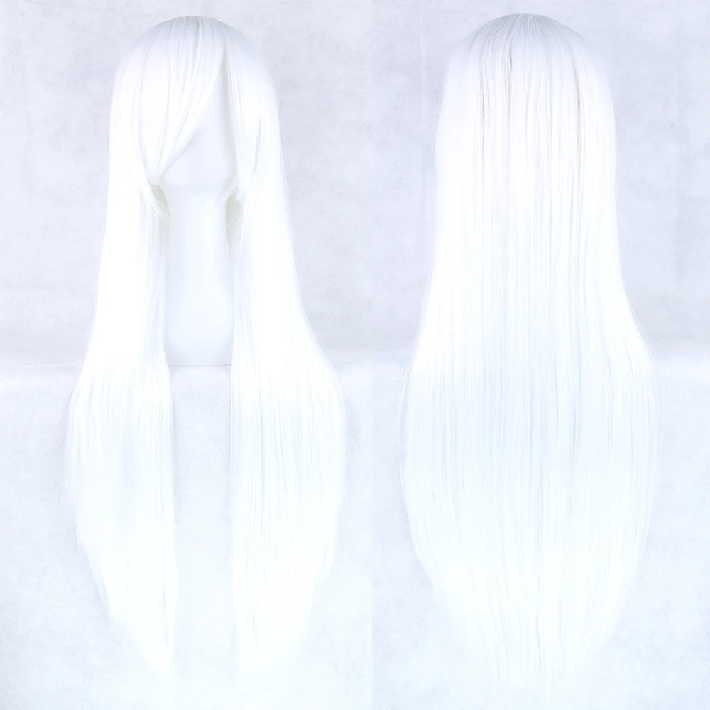 Soowee 80cm Long Synthetic Hair White Purple Cosplay Wigs Party Black Hair Straight Wig Hairpiece for Women