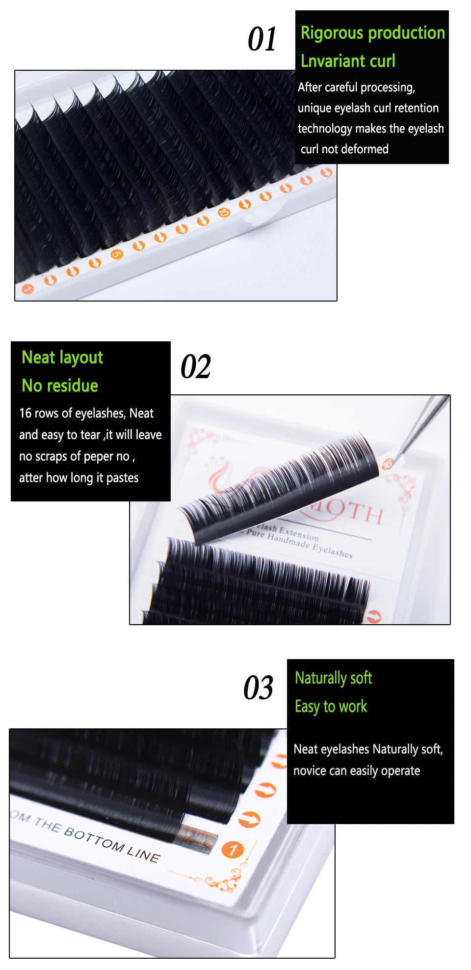 DOSMOTH- Soft Eyelash Extension, Individual Lashes,Faux Mink Eyelashes, False Eyelash, 16Rows Thickness, 0.03 to 0.20