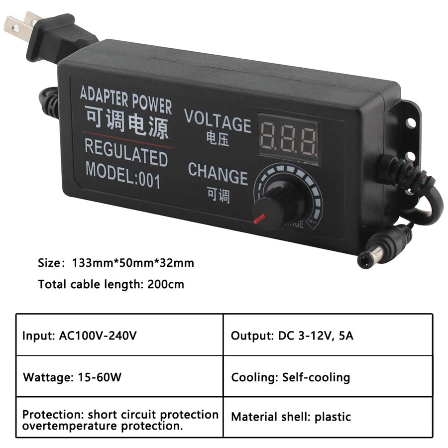 Adjustable Power Supply Adapter AC To DC 3V 12V 3V 24V 9V 24V Universal Adapter with Display Screen Voltage Regulated Hoverboard