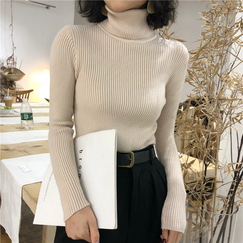Turtleneck Sweater Womens 2026 Autumn Winter Tops Korean Slim Women Pullover Jumper Knitted Sweater Pull Femme Hiver Truien