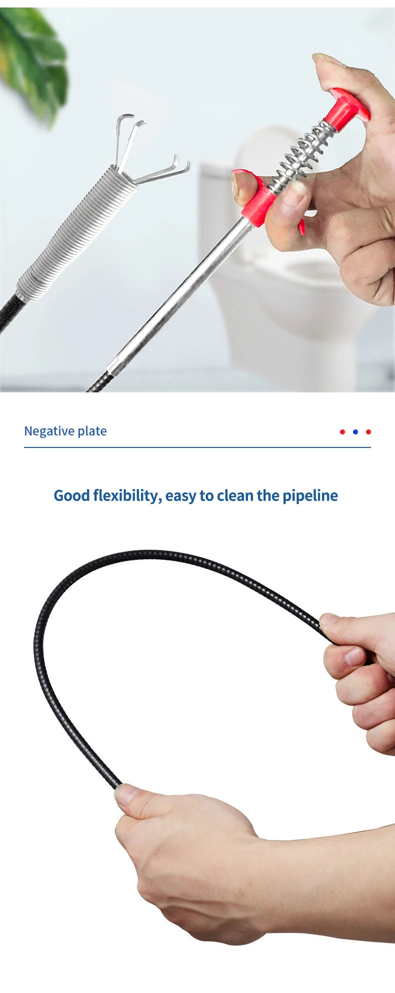 60cm Spring Pipe Dredging Tools, Drain Snake, Drain Cleaner Sticks Clog Remover Cleaning Household for Kitchen Bending Sink Tool