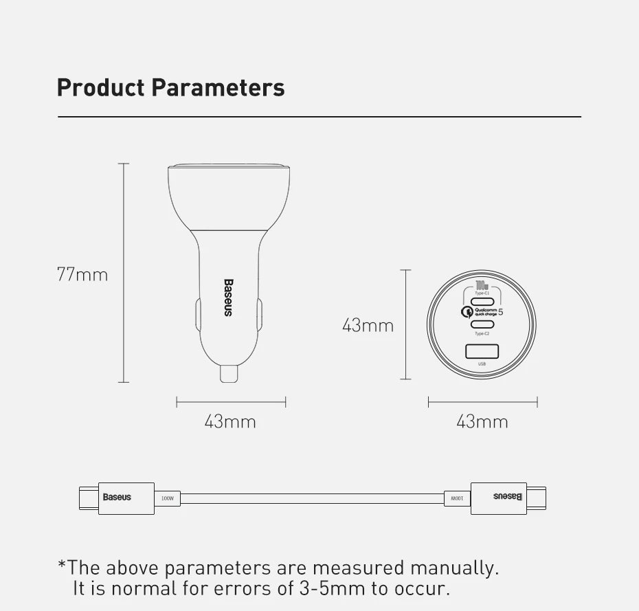 Baseus 160W Car Charger QC 5.0 Fast Quick Charging PPS PD3.0 USB Type C Car Phone Charge For iPhone 13 14 15 Pro Laptops Tablets - Shoppiline