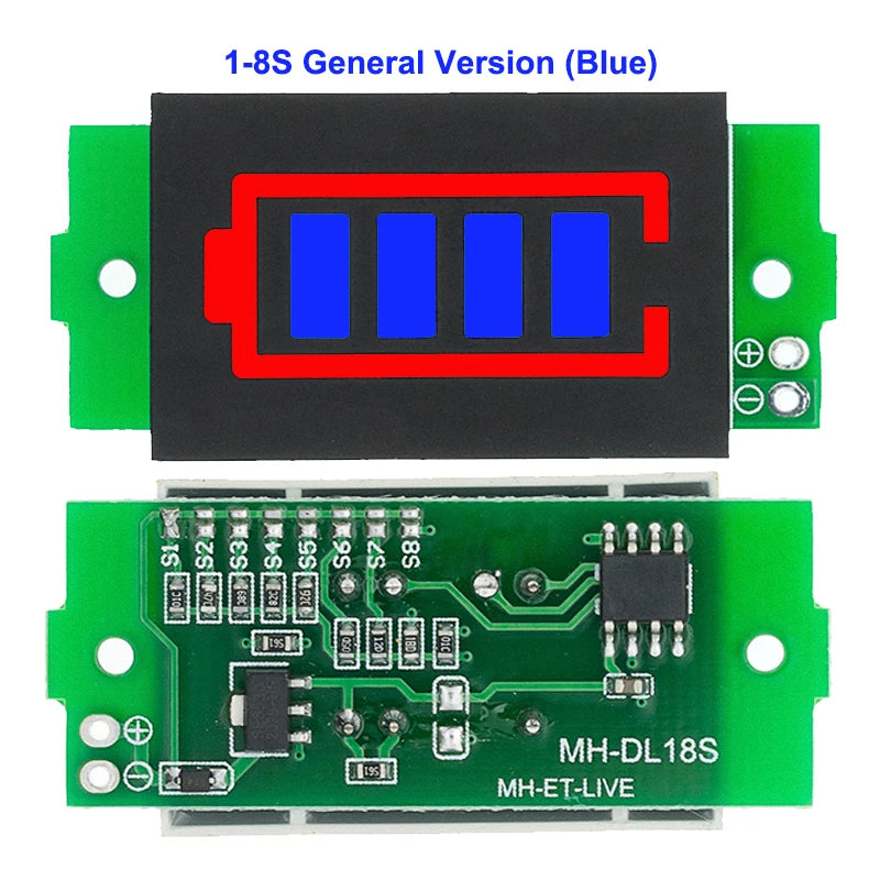 1S-4S-8S Single 3.7V Lithium Battery Capacity Indicator Module 4.2V Blue Display Electric Vehicle Battery Power Tester Li-ion