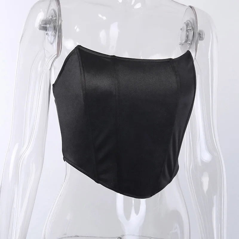 Haut court corset sexy sans manches à épaules dénudées, débardeur féminin, sous-vêtement bustier dos nu uni