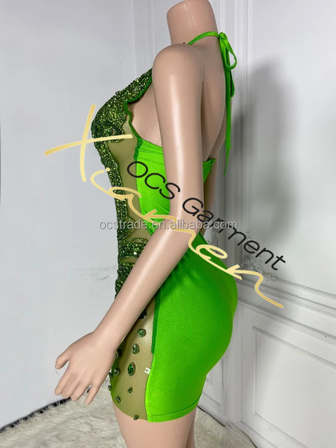 Ocstrade Fashion Night Club Wear Dress Rhinestone Sexy Women Clothing Halter Club Elegant Sparkly Crystal Dresses for Party - Shoppiline