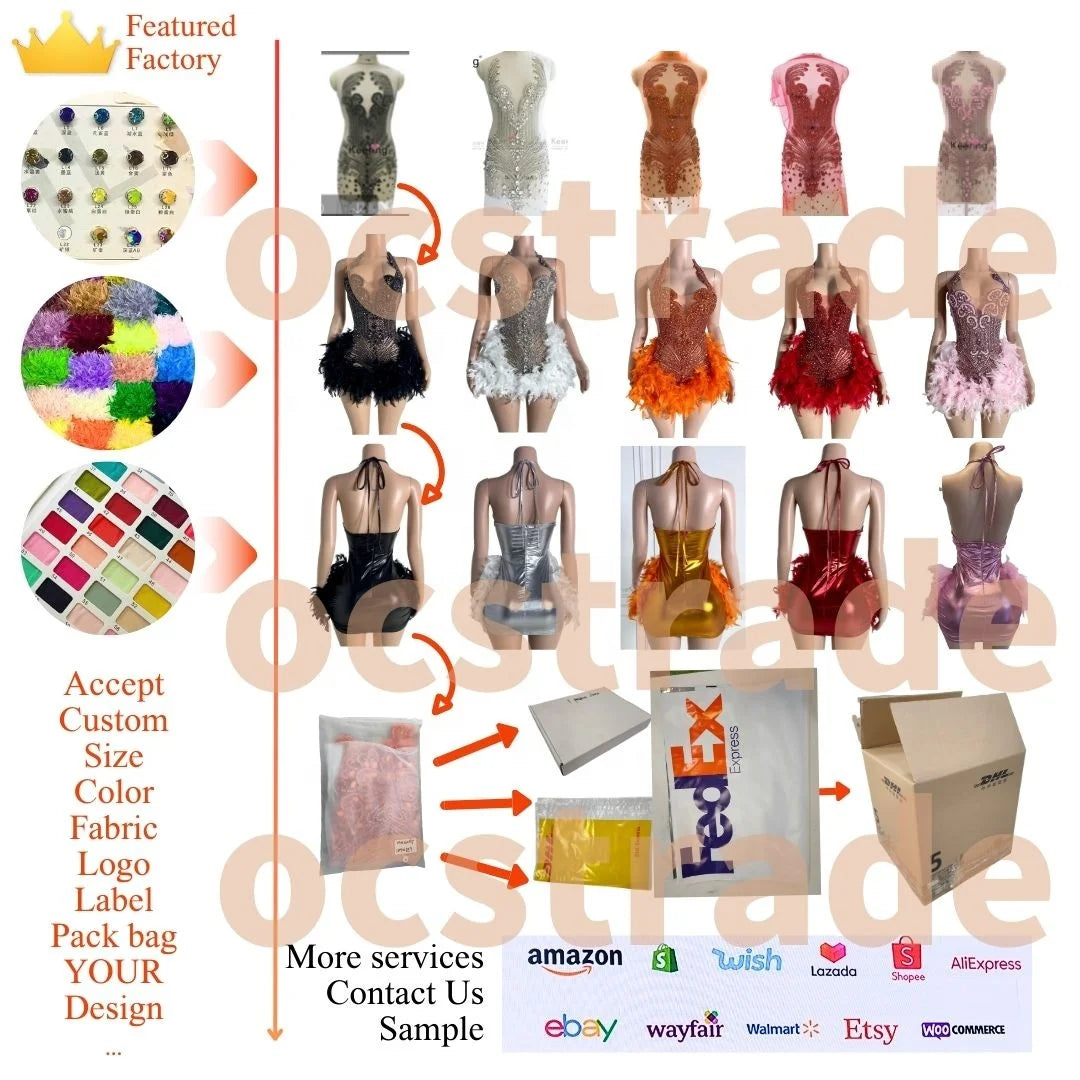 Ocstrade Fashion Night Club Wear Dress Rhinestone Sexy Women Clothing Halter Club Elegant Sparkly Crystal Dresses for Party - Shoppiline