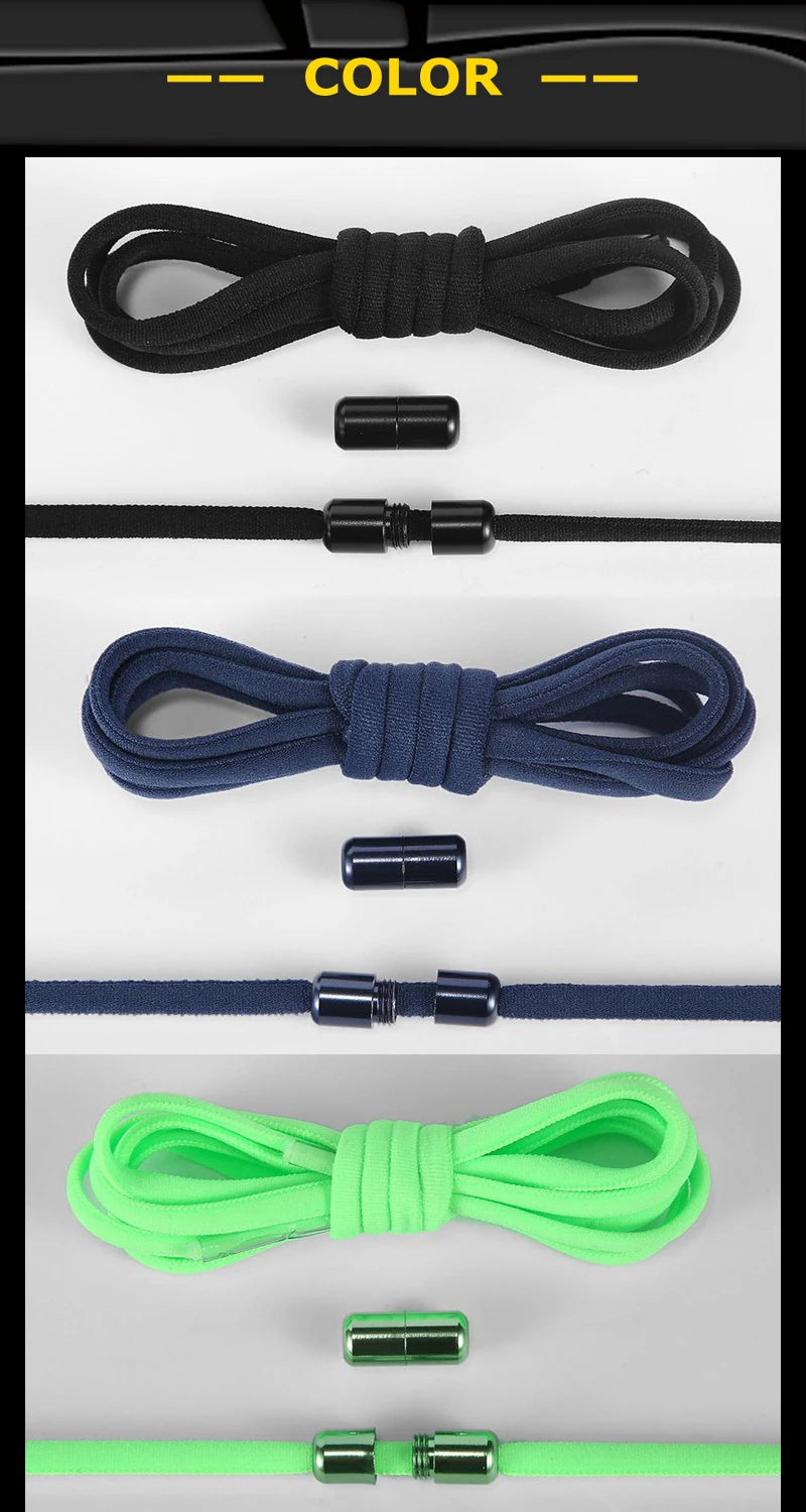 NEW 1 Pair Round Color Elastic Shoelaces Lock No Tie Shoelace Metal Easy to Remove Suitable for All Shoes Lazy Lace 21 Colors