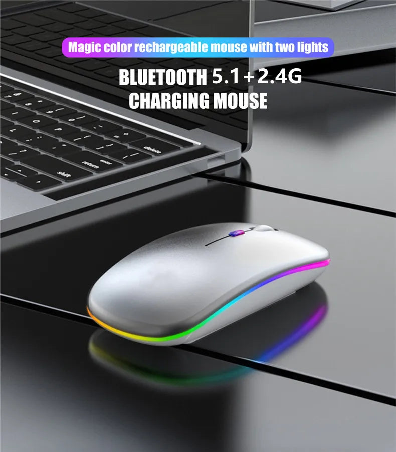 Kabellose Maus Wiederaufladbar Silent LED Hintergrundbeleuchtung Mäuse PC Laptop Computer Maus 2.4Ghz Empfänger Bluetooth Dual Modus Optische Mäuse