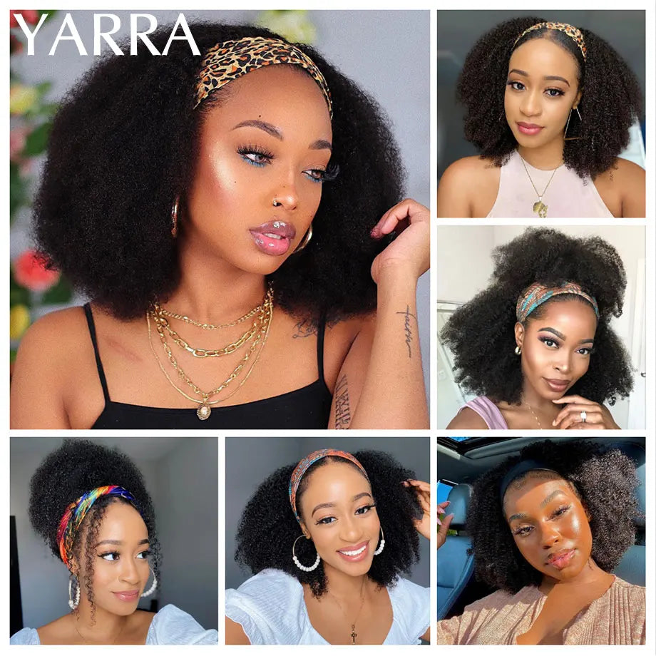 Afro Kinky Curly Echthaar Stirnband Perücke für schwarze Frauen 180% Dichte Brasilianisches Remy Voll maschinell hergestellt 100% Echthaar YARRA