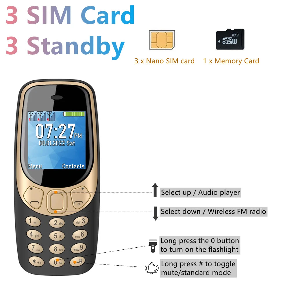 SERVO Small Mobile Phone Bluetooth Dialer Magic voice Low Radiation Telephone Call Recording 2/3 SIM GSM Unlocked Mini Cellphone - Shoppiline