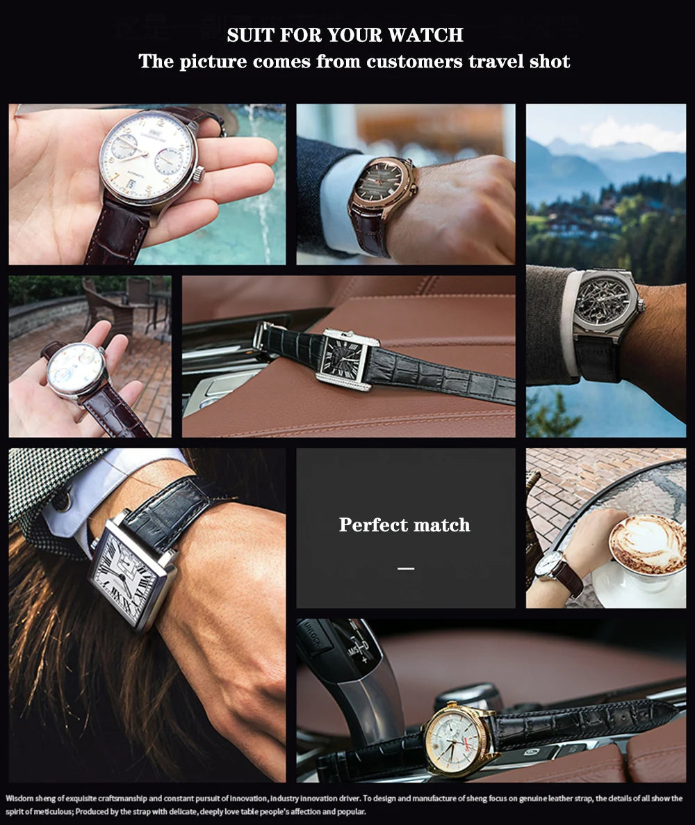 Premium Genuine Leather Watchbands 12/14/16/18/19/20/21/22/24 mm Watch Band Strap High Quality Wrist Belt Bracelet + Tool