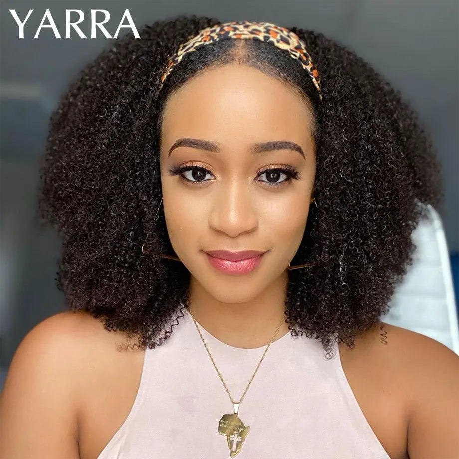 Afro Kinky Curly Echthaar Stirnband Perücke für schwarze Frauen 180% Dichte Brasilianisches Remy Voll maschinell hergestellt 100% Echthaar YARRA