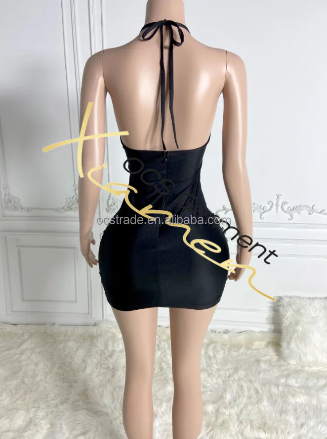 Ocstrade Fashion Night Club Wear Dress Rhinestone Sexy Women Clothing Halter Club Elegant Sparkly Crystal Dresses for Party - Shoppiline