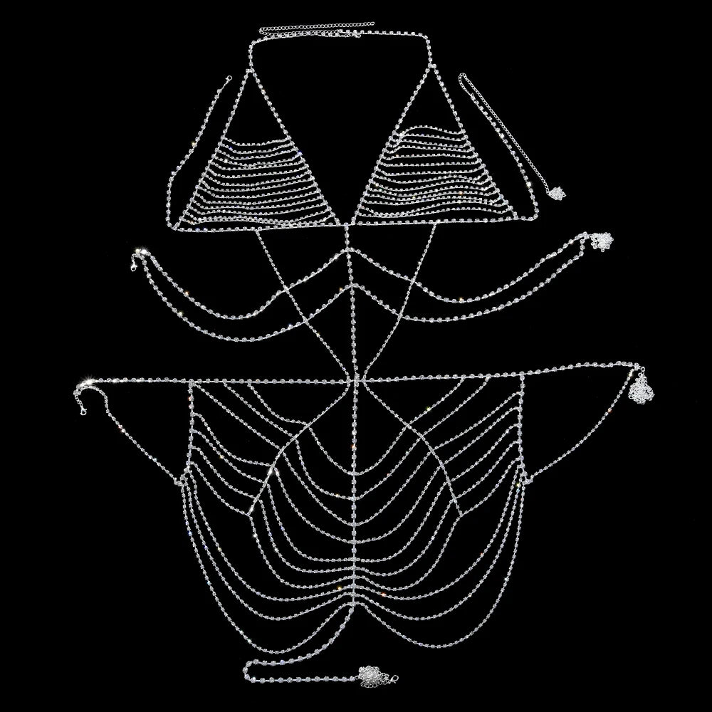 Fashion Luxury Crystal Bodysuit Lingerie Body Chain for Women Bling Rhinestone Body Chain Bikini One Pc Dress Jewelry - Shoppiline