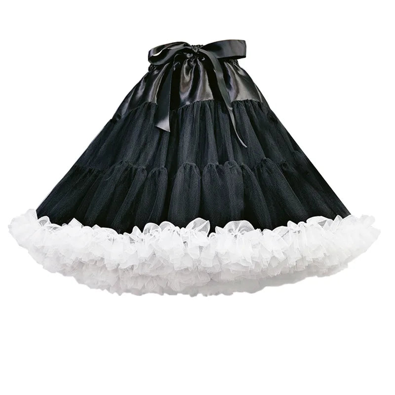 Lowest Pirce Womens 2-Layered Pleated Tulle Petticoat White Black Tutu Puffy Party Cosplay Skirt Lolita Cosplay Bridal Crinoline