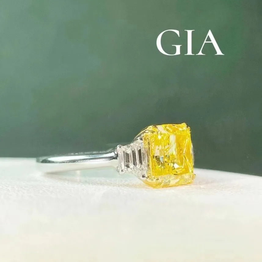Sgarit Drop Shipping  18K White Gold 3.01Ct Real Natural Fancy Yellow Diamond Ring Wedding Jewelry Women Custom Jewellery - Shoppiline