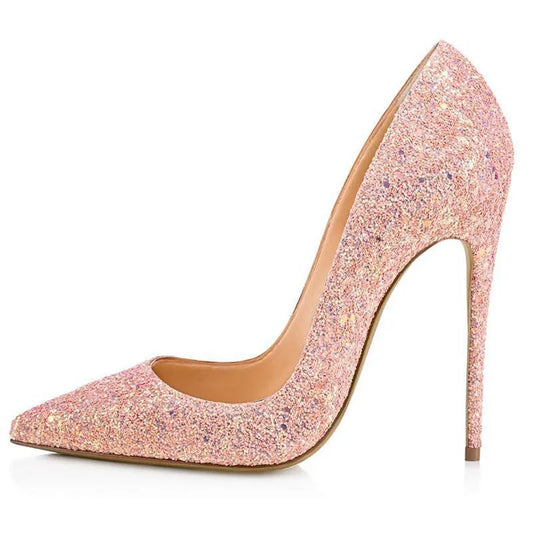 Women's Sexy Classic Glitter Bridal Shoes — Pointy Toe 12cm High Heels Stiletto Pumps - Shoppiline