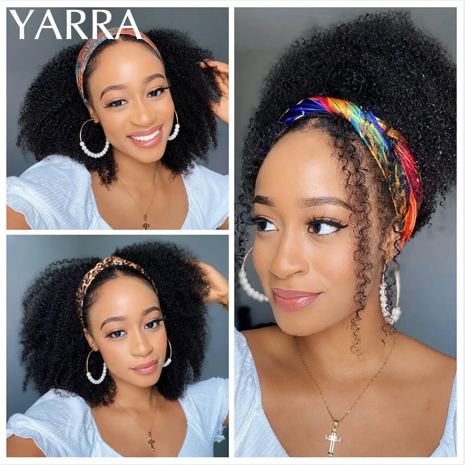Afro Kinky Curly Echthaar Stirnband Perücke für schwarze Frauen 180% Dichte Brasilianisches Remy Voll maschinell hergestellt 100% Echthaar YARRA