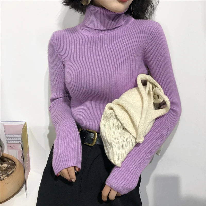 Turtleneck Sweater Womens 2026 Autumn Winter Tops Korean Slim Women Pullover Jumper Knitted Sweater Pull Femme Hiver Truien