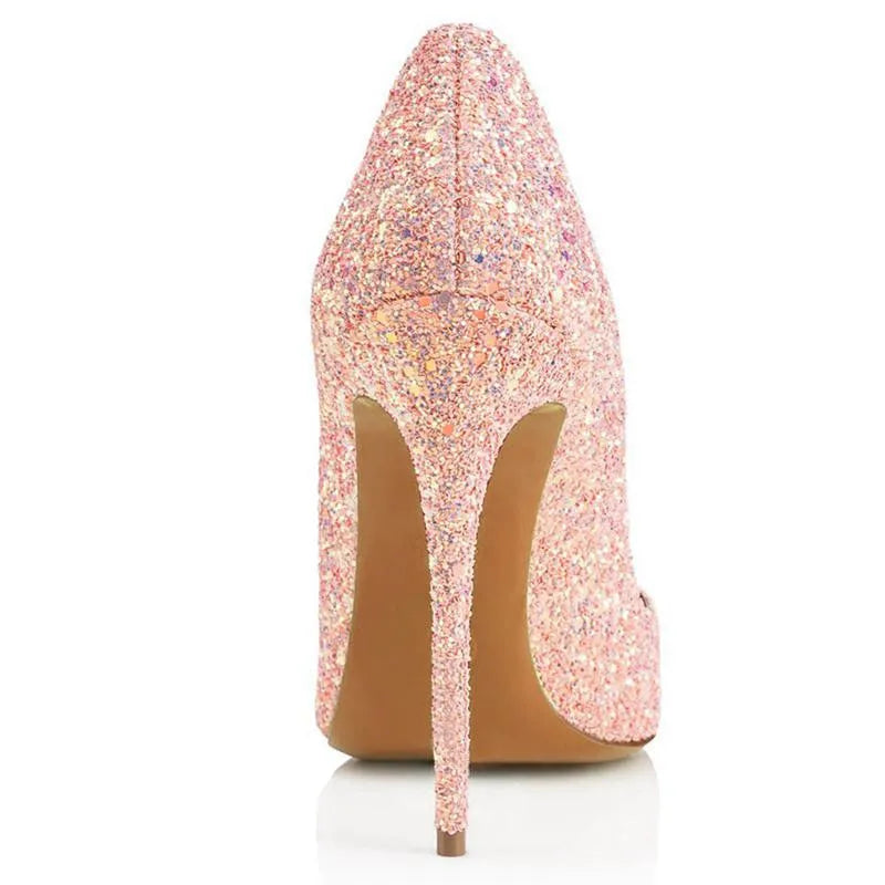 Women's Sexy Classic Glitter Bridal Shoes — Pointy Toe 12cm High Heels Stiletto Pumps - Shoppiline