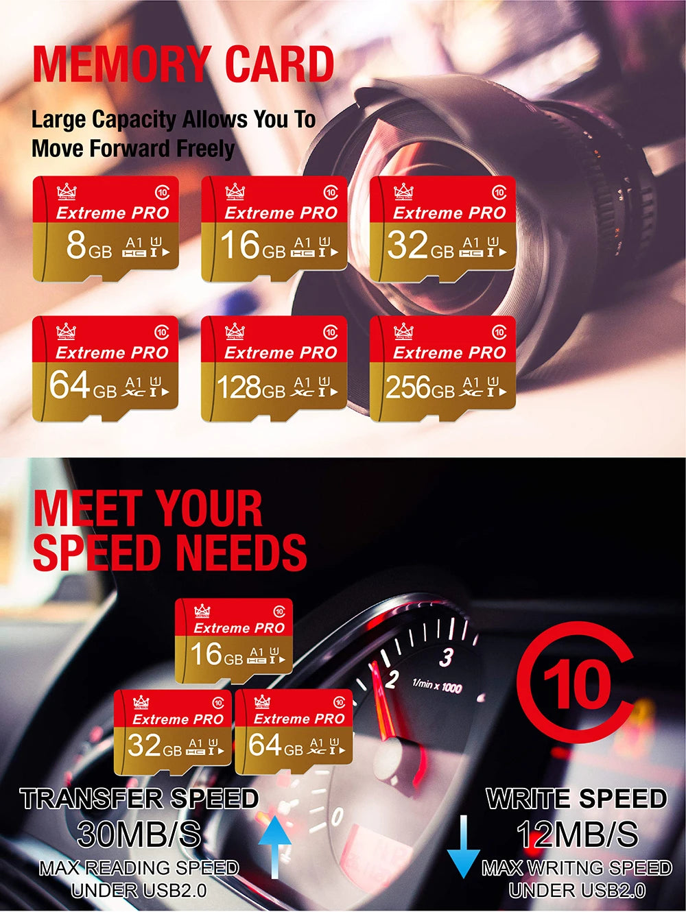 Speicherkarte High Endurance Videoüberwachung TF-Karte 256GB 128GB 64GB 32GB Mini SD-Karte MAX Bis zu 100MB/s Flash-Karte für Mobilgeräte