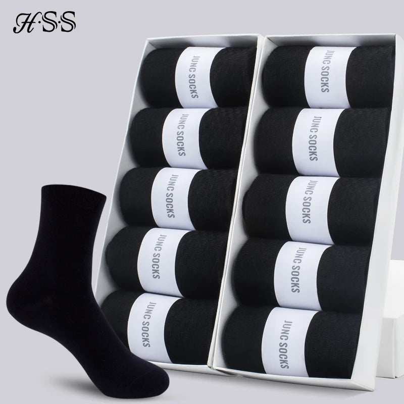 HSS Lot de 5/10 paires de chaussettes en mélange de coton pour hommes, noires, d'affaires, douces, respirantes, pour l'été et l'hiver, grande taille (6.5-14)
