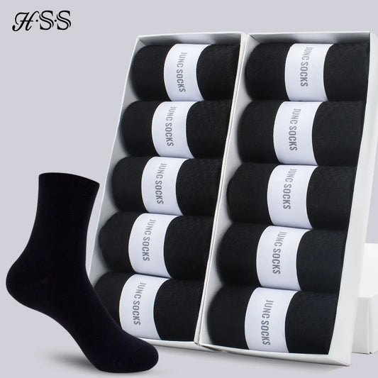 HSS Lot de 5/10 paires de chaussettes en mélange de coton pour hommes, noires, d'affaires, douces, respirantes, pour l'été et l'hiver, grande taille (6.5-14)