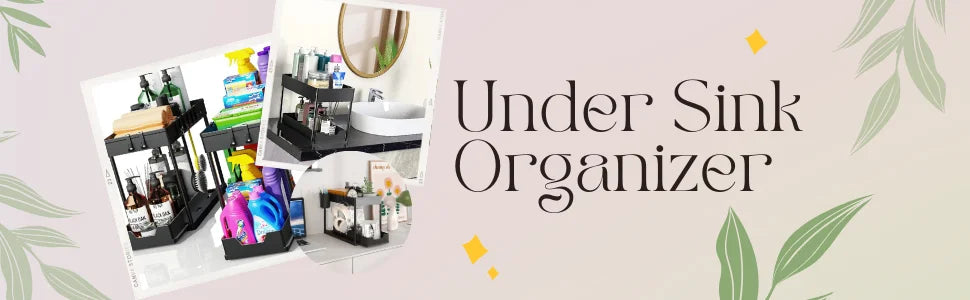 Under Sink Organizers 2 Tier Under Bathroom Cabinet Holder with Hooks & Hanging Cup, Multi-Purpose Storage Shelf for  Kitchen - Shoppiline