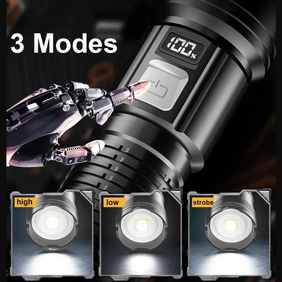 Powerful P70 LED Flashlight Ultra Bright 5000LM Tactical Light with Telescopic Zoom Emergency Spotlight Built-in Battery