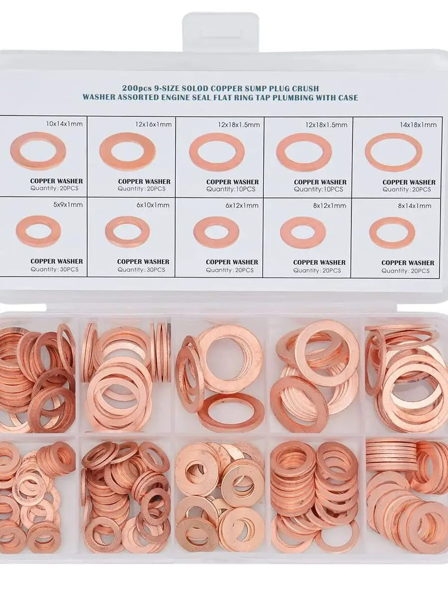Kupfer Unterlegscheiben Dichtung Schrauben-Set – Flachdichtring-Sortiment mit Box für Ölablassschrauben – M8/M10/M12/M14