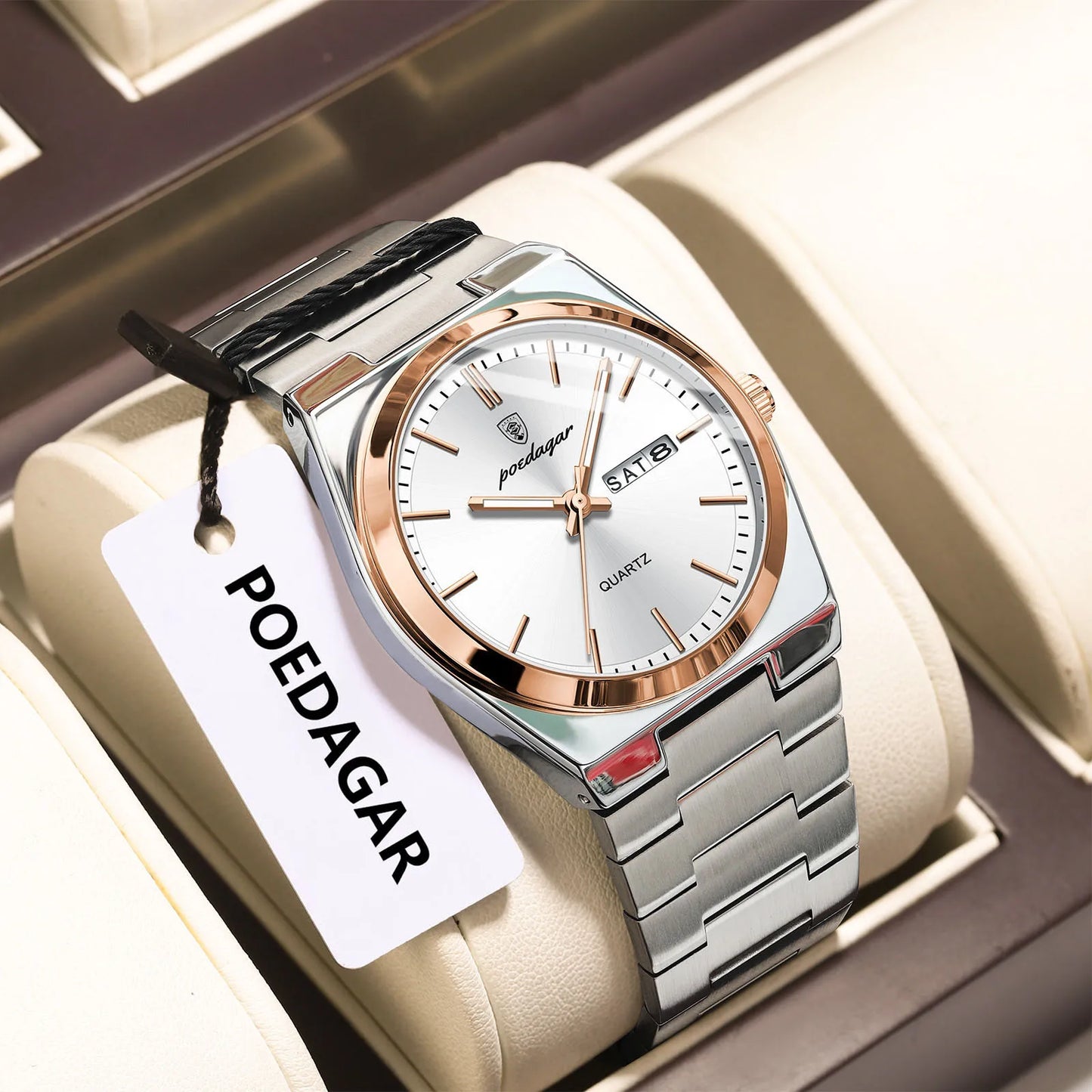 POEDAGAR Mode Klassische Herrenuhr Wasserdichte Leuchtende Datumsanzeige Wochenanzeige Luxus Herrenuhr Edelstahl Quarz Business Herrenuhren