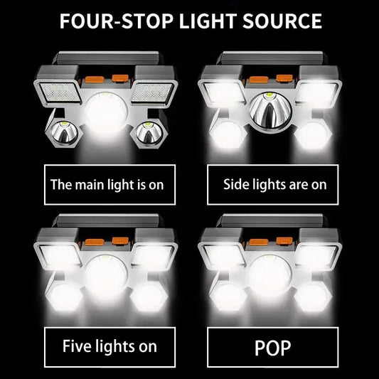 Rechargeable LED Headlamp Powerful for Fishing Hunting Camping Hiking - Adjustable Bright Front Torch Lanterns