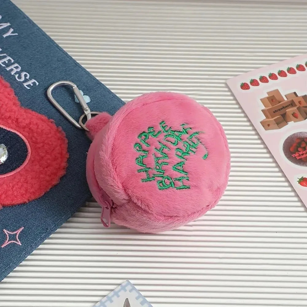 Rosa Mini-Münz-Täschchen Kopfhörerkabel-Aufbewahrungstasche Kawaii Flecken Süße Plüsch-Harries Tragbare Geldbörse Münzbeutel Kuchen-Tasche