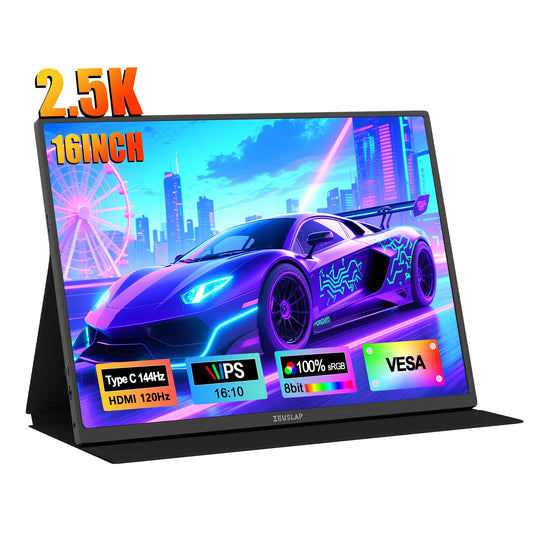 ZEUSLAP 16" 2.5K 144hz Portable Monitor 2560*1600 16:10 100%sRGB 500Cd/m²  Travel Gaming Display for Laptop Switch ps4 ps5 Xbox - Shoppiline