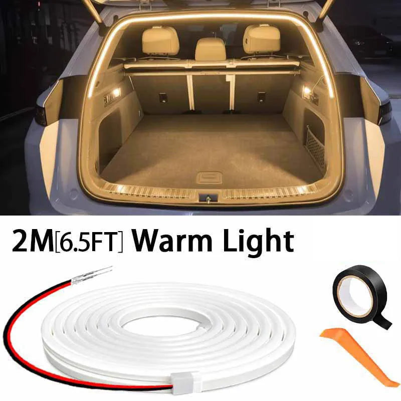 Car Trunk Led Light Strip 200cm/400cm Flexible PVC Decorative Light Strip Automatic Induction Atmosphere Lamp Universal for Suv