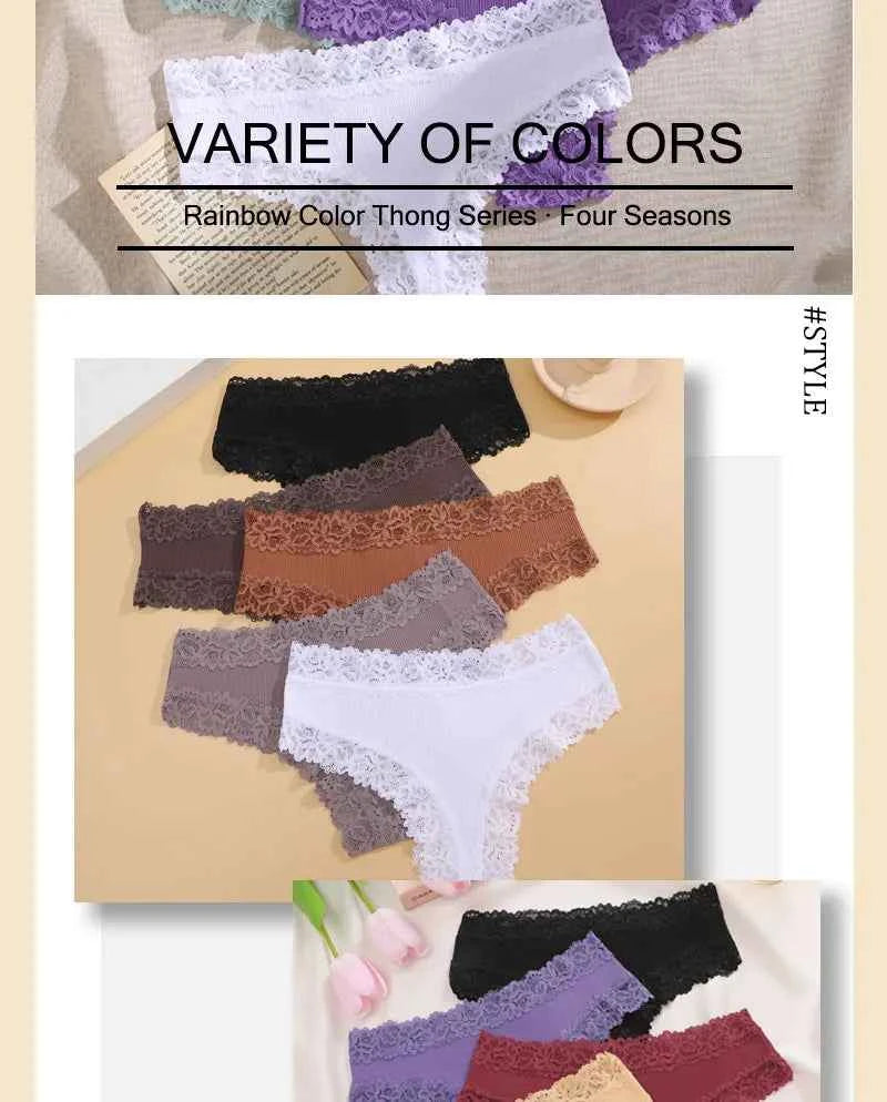 3PCS/Set Women Sexy Lace Panties Cotton Seamless Brazilian Panties Female Sexy Low Rise Soft Underwear G-String Lingerie S-XL