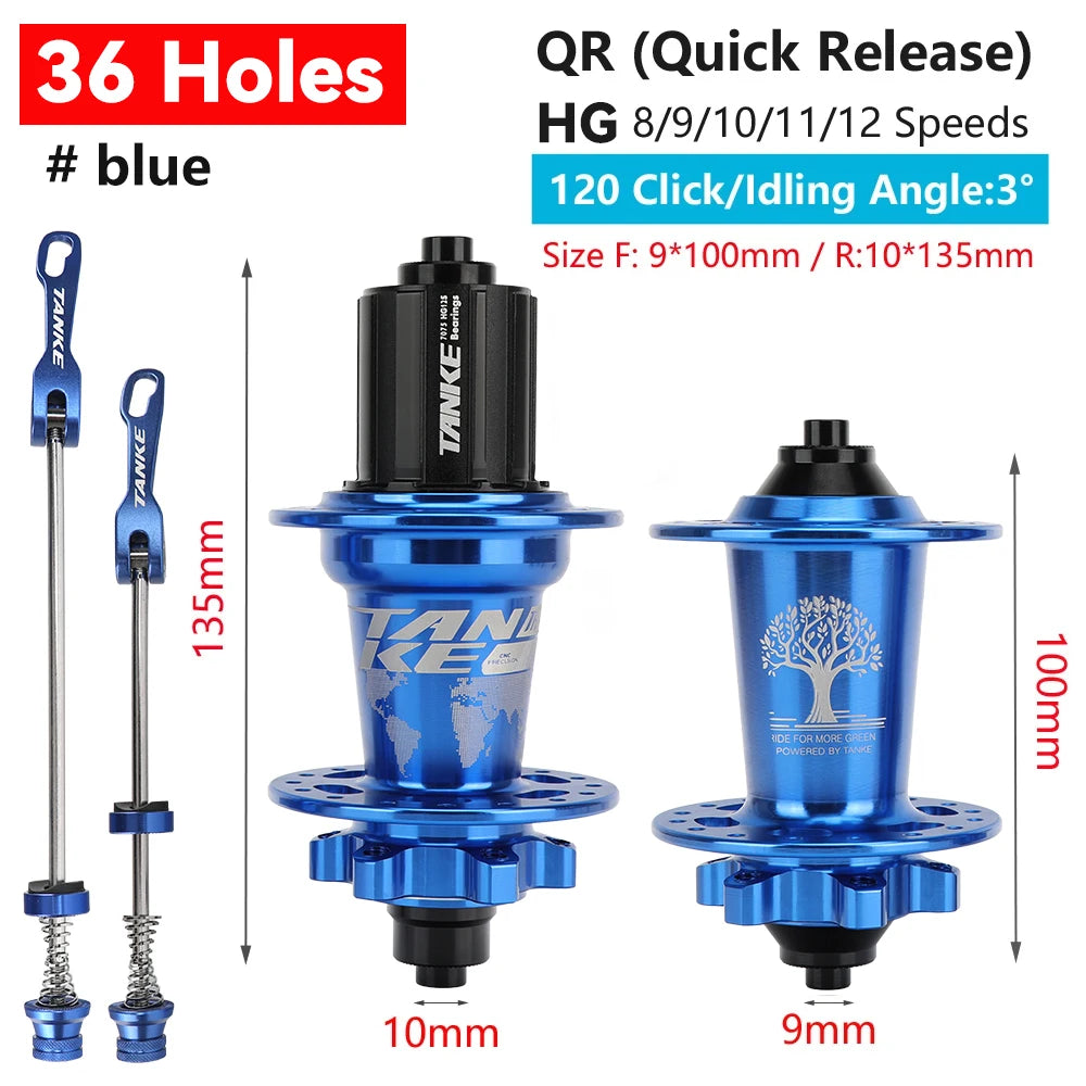 TANKE 120 Click Hub 6 Bearing MTB Mountain Bike Front Rear Thru HG 28 32 36 Holes Disc Brake Bicycle Hubs 8 9 10 11 12 Speed