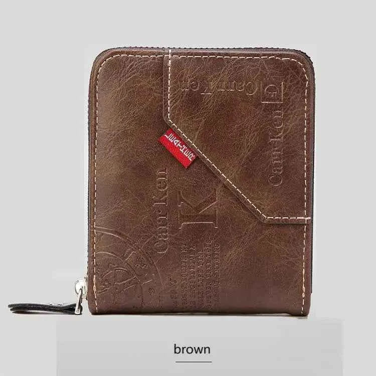 Men's PU Waxed Oil Leather Wallet Short Bifold Coin Purse with All-Around Zipper for Cash And Cards
