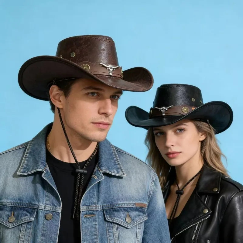 New Western Cowboy Knight Hat Head Retro Outdoor Travel Flat Top Knight Hat Party Hats Cowboy Accessories Men and Women