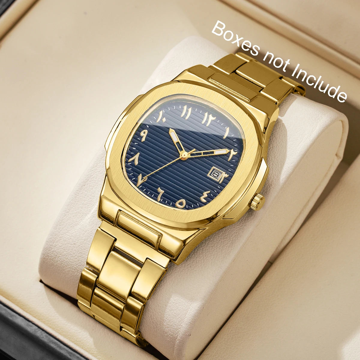 Luxus Herren Business Uhren Mode Quadratisches Zifferblatt Edelstahlarmband Quarzuhr mit Kalender für Herrenuhr (Ohne Box)