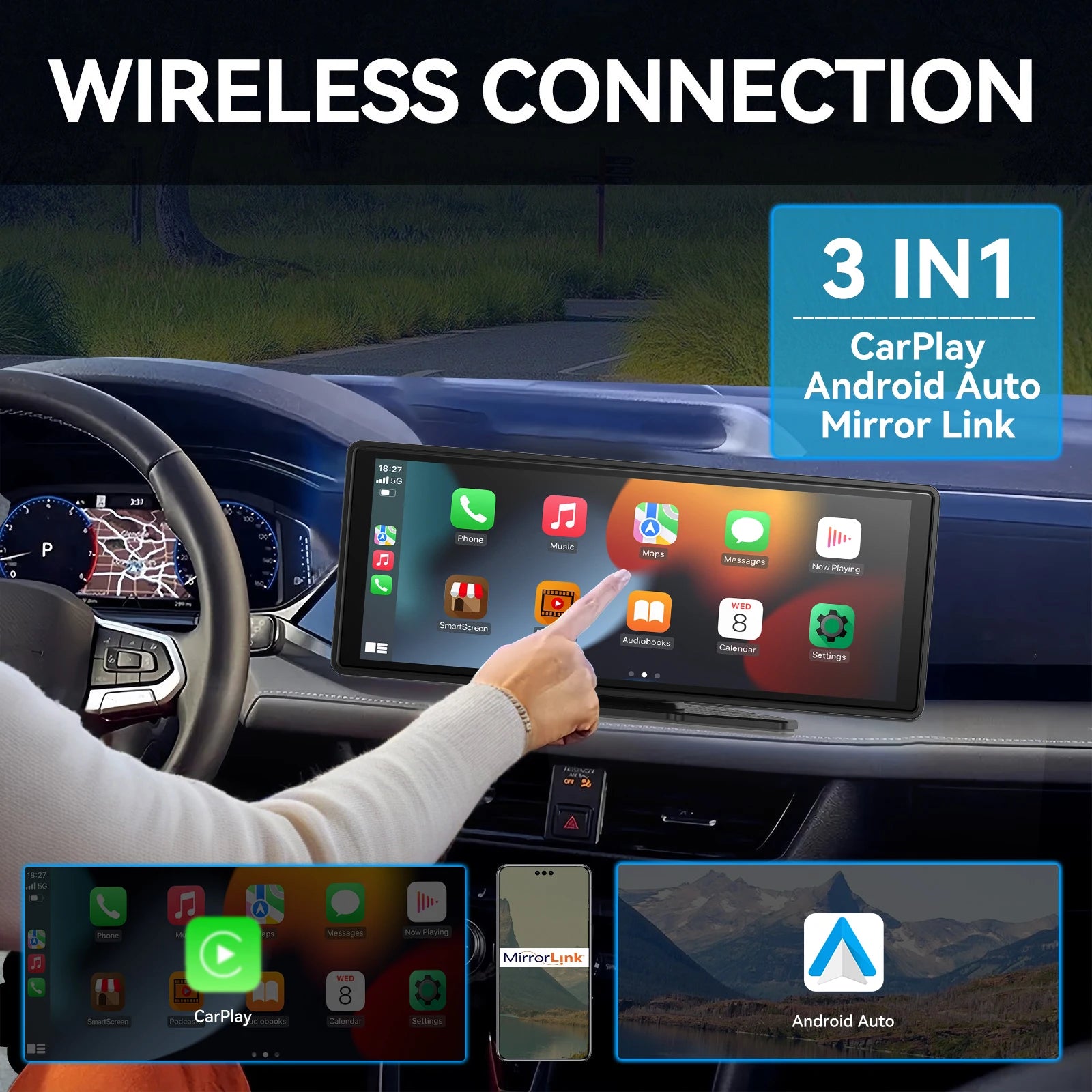 Pionray 7/10 inches android auto Universal Portable CarPlay for Car Screen Car Radio Video Wireless Carplay Screen for Apple - Shoppiline
