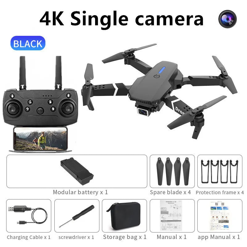 E88 ProIntelligent Folding Drone Supports single/Dual Camera Switching 4KPicture Quality+Wide-angle Shooting WiFiDirect Real-Tim - Shoppiline