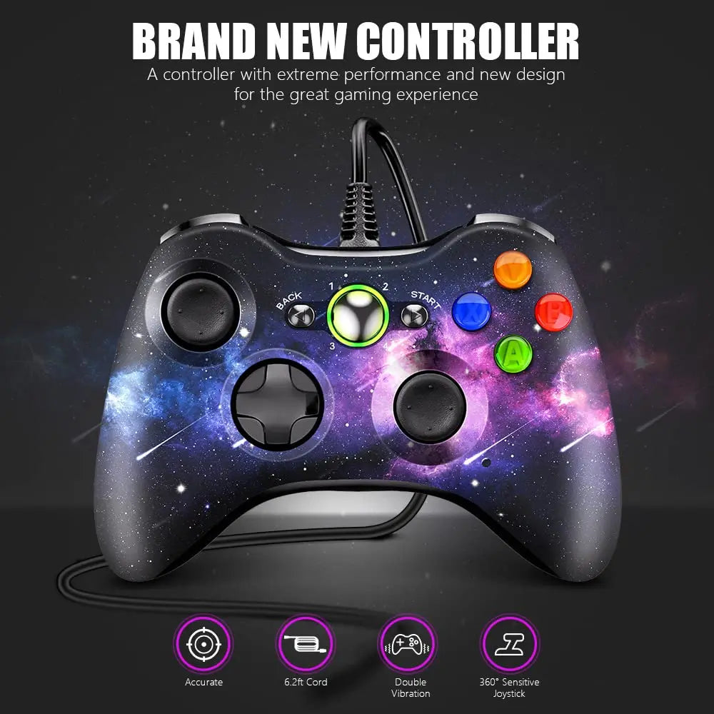 Wired Game Controller for Xbox 360 with Dual-Vibration,Compatible with Xbox 360/360 Slim&PC Windows 7,8,10,11