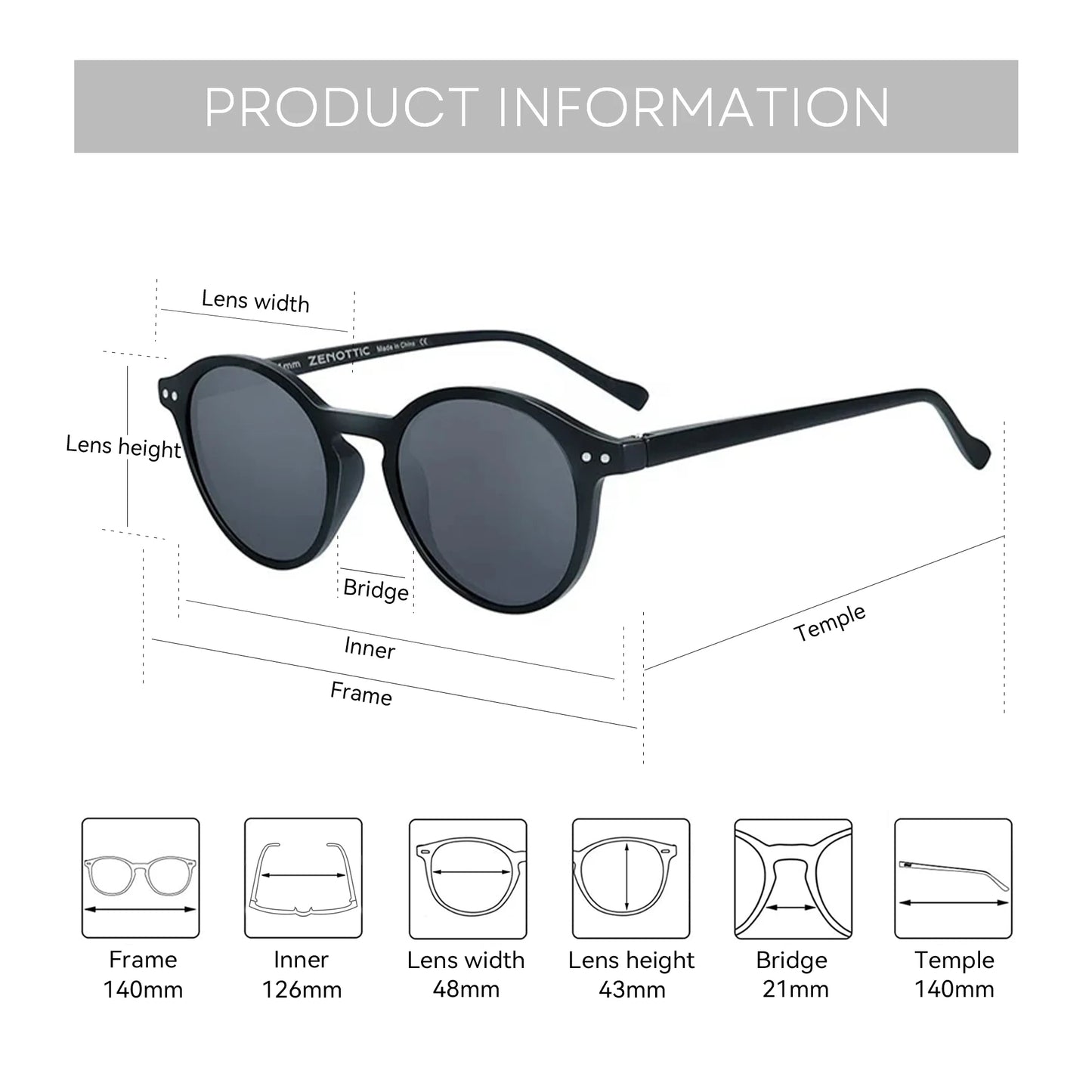 ZENOTTIC Lunettes de Soleil Rétro Polarisées 2023 2024 Hommes Femmes Vintage Petite Monture Ronde Lunettes de Soleil Verres Polarisés UV400 Nuance