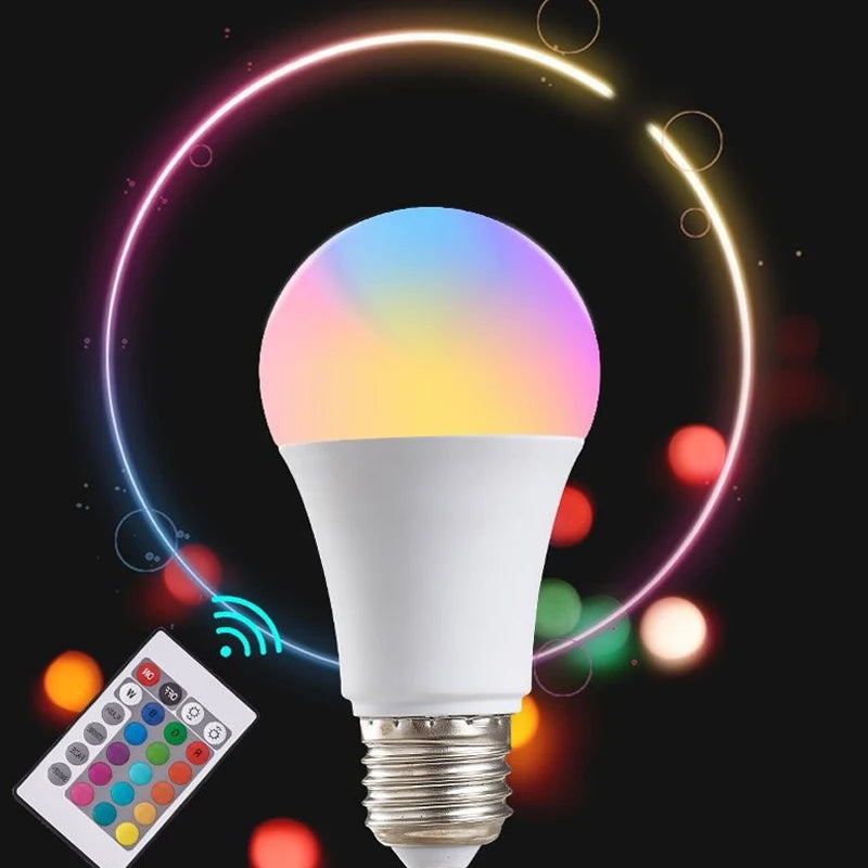 NEW E27 16 Colors RGB Bulb LED Multicolor Bulb Household Lighting Dimmable 24 Key Remote Control Smart Lamp Atmosphere Light