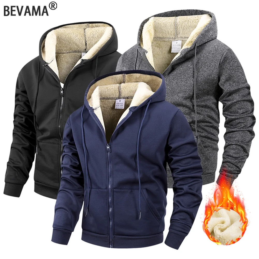 Herren Winter Reißverschlussjacke Fleece Warm Winddicht Kapuzenpullover Schwergewicht Strickjacke Lässig Sport Langarm Sweatshirts Kapuzenmantel
